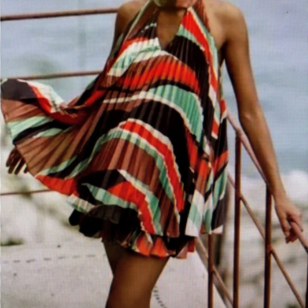 Anthropologie Hutch Halter Pleated Swing Mini Dress XL Coastal Cowgirl inspired